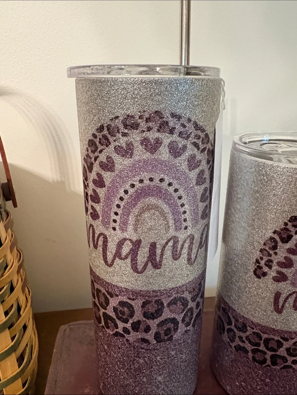 NWT Glitter Purple Mama & Mini Tumbler Set - Sparkle Rainbow Design